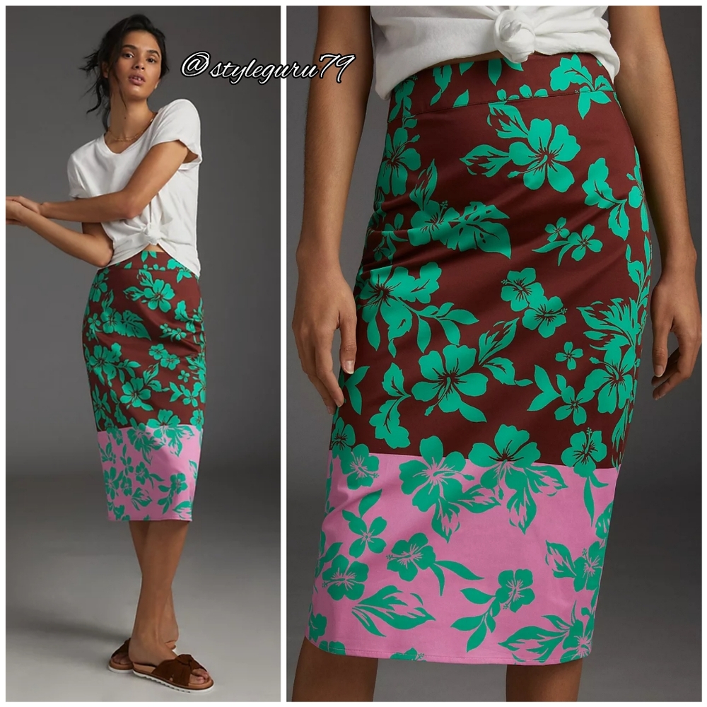 NWT, Anthropologie, Corey Lynn Calter Deirdre Colorblock Floral Print Midi Skirt